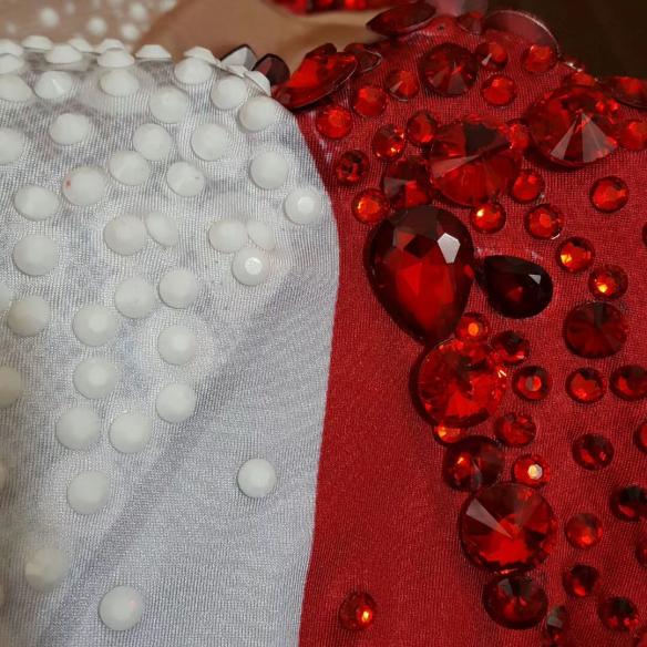 Half White and Half Red Bodysuit