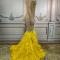 Yellow Feather With Rhinestone Gown