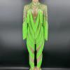 Fluorescent Green Bead Print Tassel Bodysuit