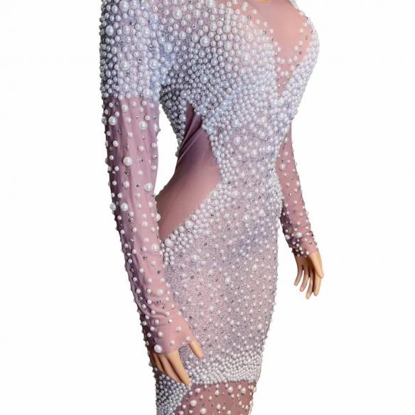 Purple pearl beaded dress