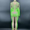 Fluorescent Green Bead Print Tassel Bodysuit