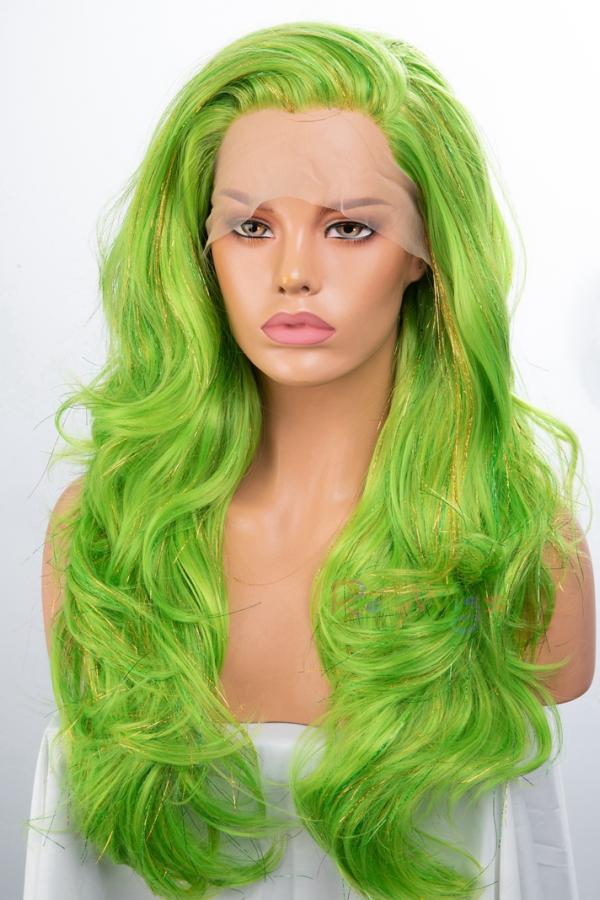 Green Tinsel Color Mixed Synthetic Lace Front Wig Wigs Raywigs