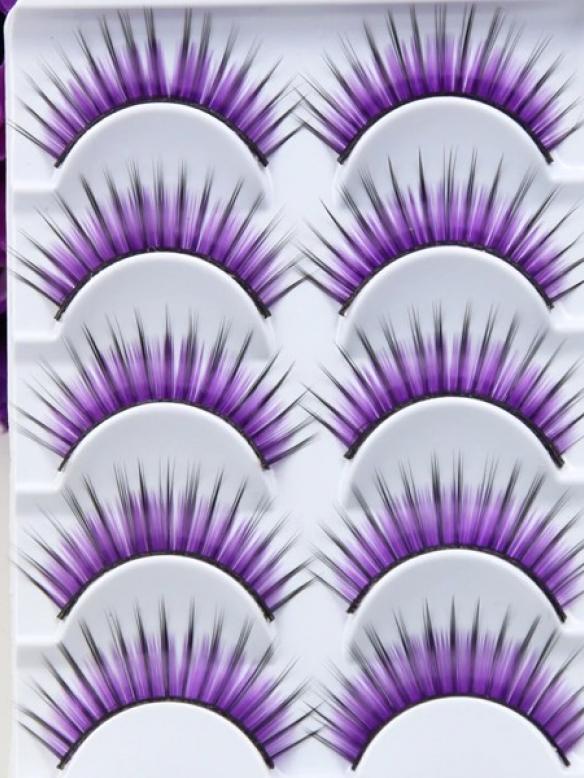 5 PAIRS PURPLE DRAG EYELASHES