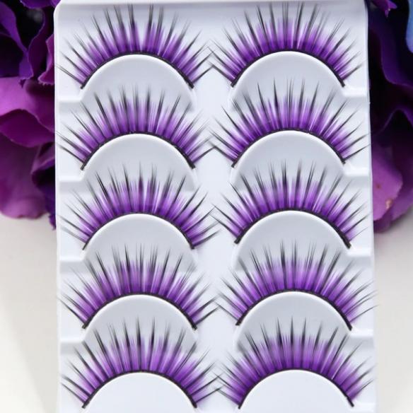 5 PAIRS PURPLE DRAG EYELASHES