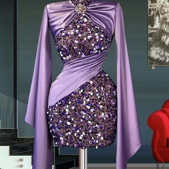 Purple silk sequin dress