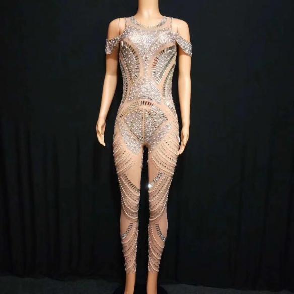 Silver Rhinestone Sequin Bodysuit