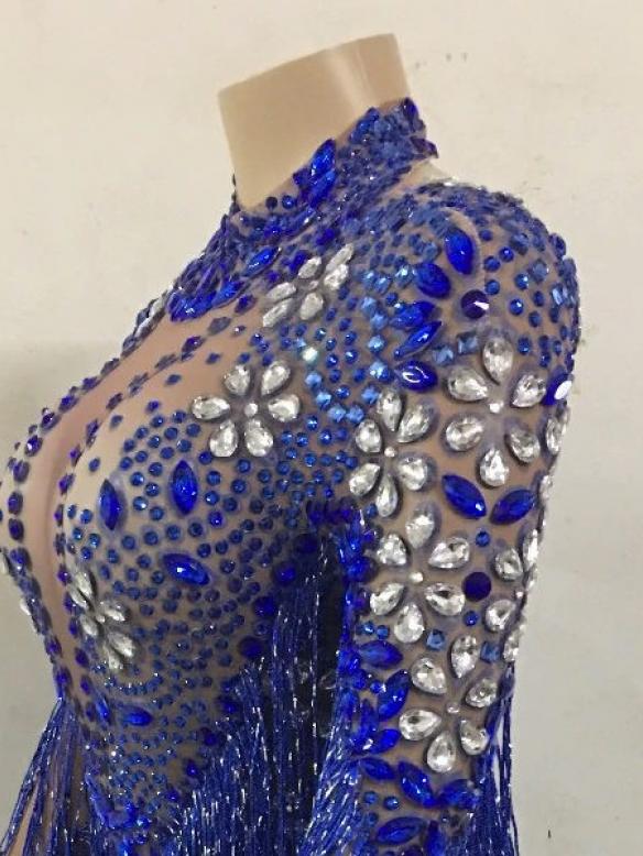 Blue Diamond Drag Fringe Bodysuit