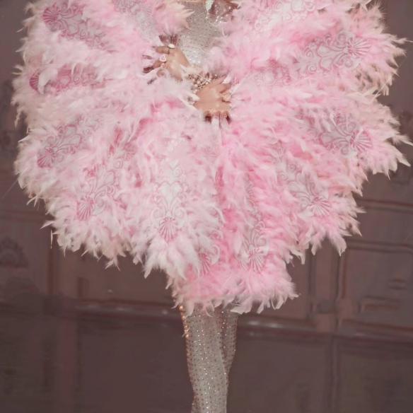 Pink Feather Long Dress (includes hat & fan)