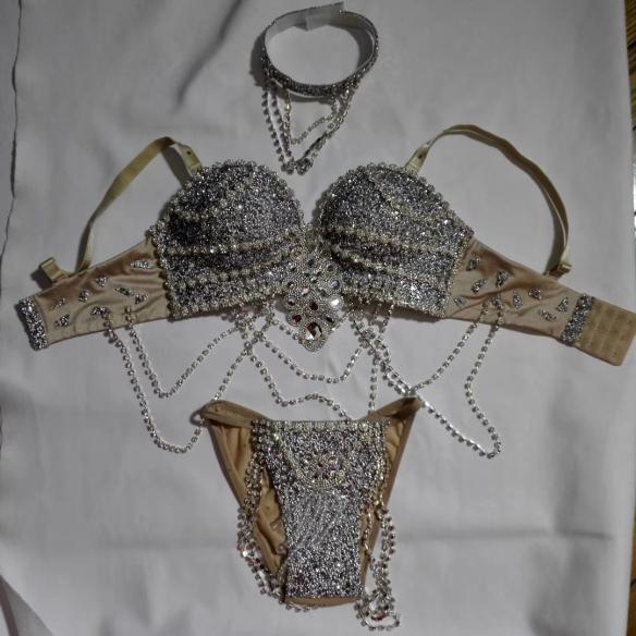Silver Flashing String of Beads Bikini