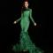 Green Rhinestones Feather Trailing Dress
