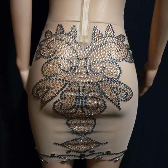Nude Rhinestone Short Dress