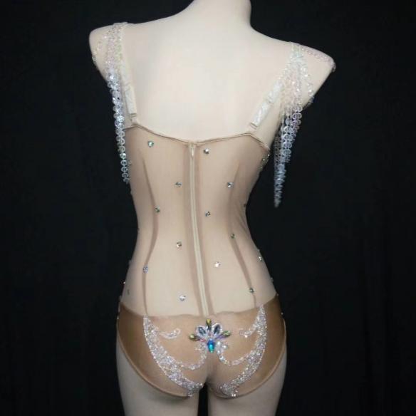 Rhinestone and Pearl Mantilla Leotard