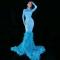 Blue Rhinestones Feather Maxi Dress