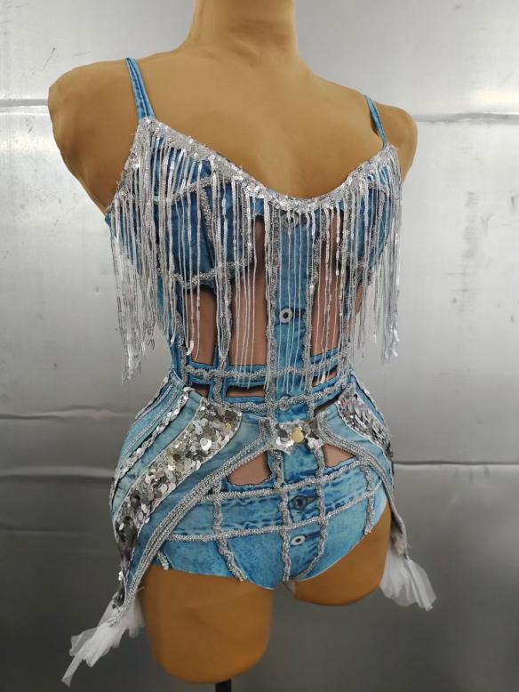 Denim Tassel Leotard
