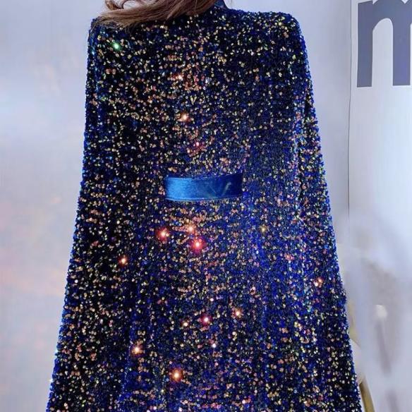 Blue shiny winter sequin cloak