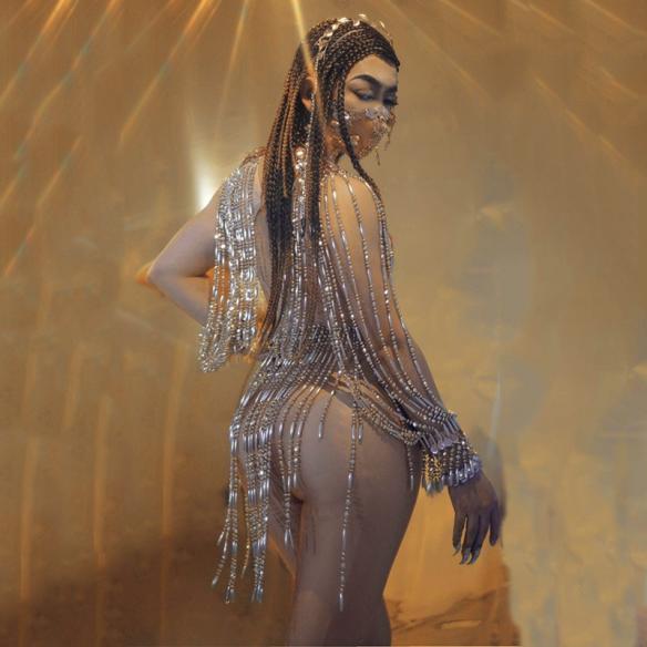 Silver Beading Pendant Sequin Bodysuit