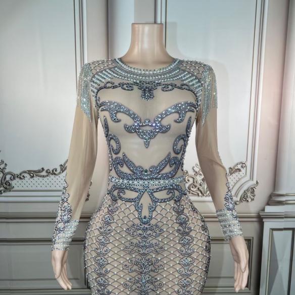 Black Stripe Print Pear With Rhienstone Dress