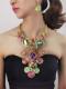 Colored rhinestone necklace suit(includes earrings)