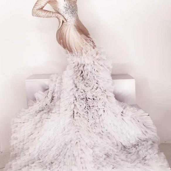 White Mesh Trailing Dress