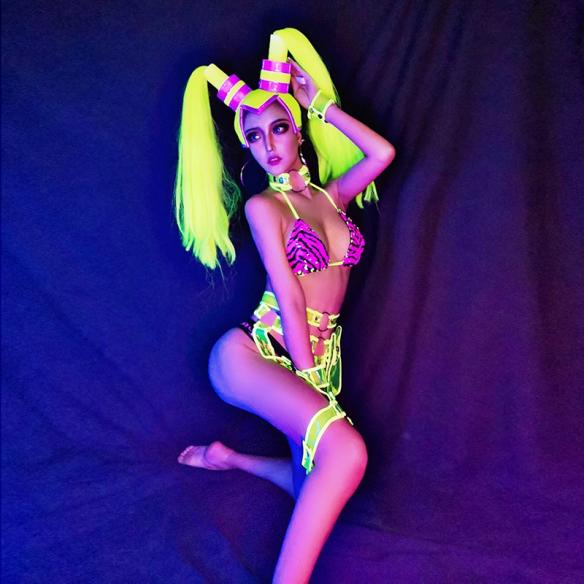 Fluorescent Pink and Yellow Bikini Outfit