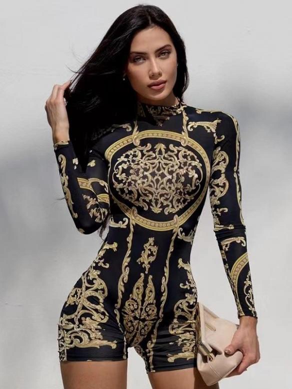 Black with golden pattern bodysuit