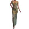 Blackish Green Rhinestoned Long Dress