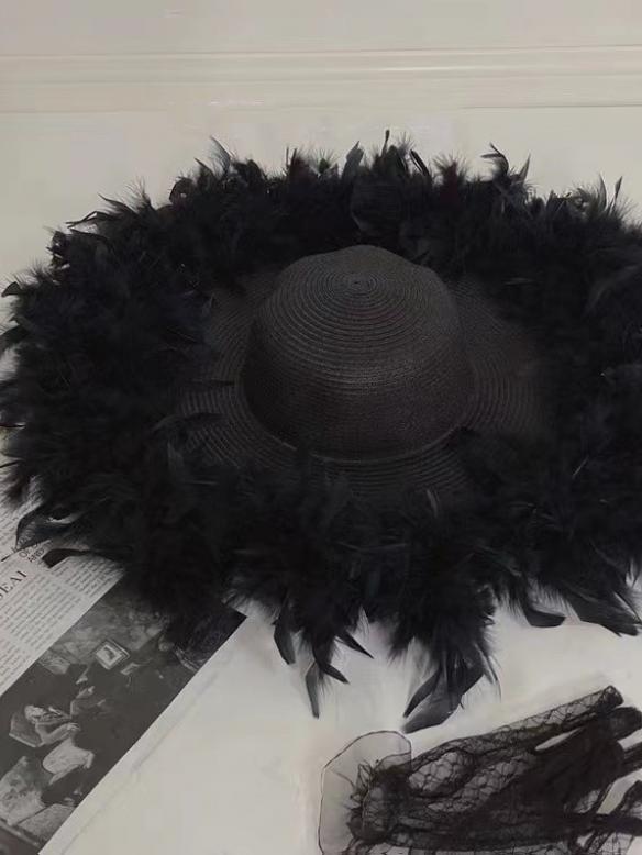 Three colors ostrich feather stage hat