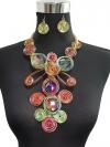 Colored rhinestone necklace suit(includes earrings)