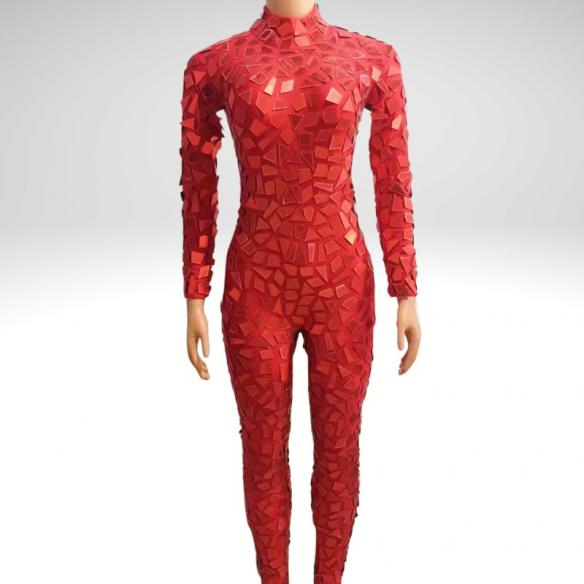 Red & Silver Mirror Like Bodysuit