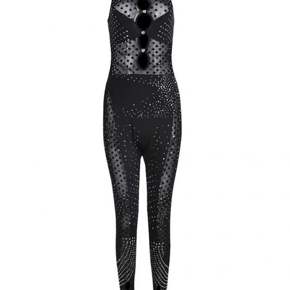 Black mesh with chest hollow out bodysuit