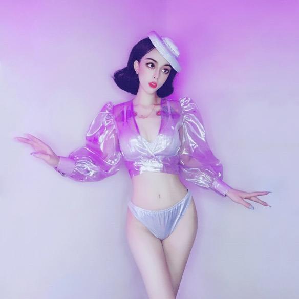 Purple Transparent Puff Outfit