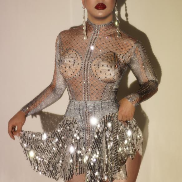 Silver Sequin Leotard Dress