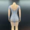 Blue Rhinestone Transparent Short Dress
