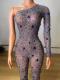 Full rhinestone single sleeve bodysuit