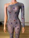 Full rhinestone single sleeve bodysuit