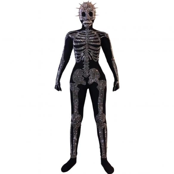 Silver Rhinestone Rivet Skeleton Bodysuit