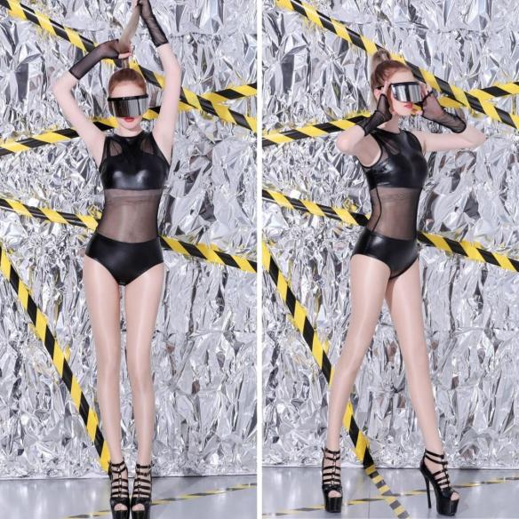 Black Transparent Leotard and Gloves