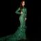 Green Rhinestones Feather Trailing Dress