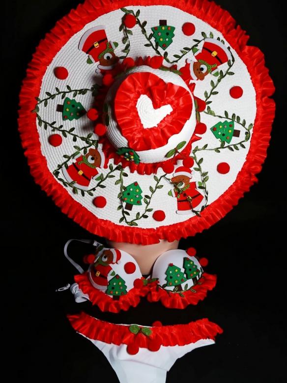 Red Christmas Bikini Suit( include hat & mesh dress)