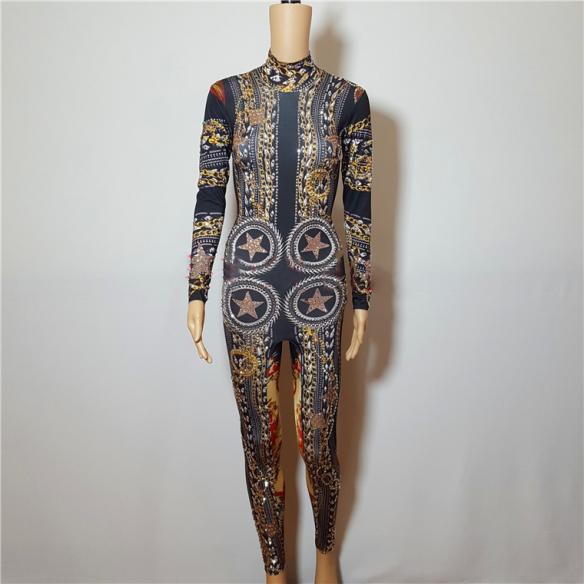 Black Rhinestones Bling Bodysuit