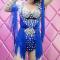 Blue Tassel Silver Rhinestone Leotard