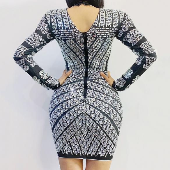 Glass Drill Stretchable Short Dress