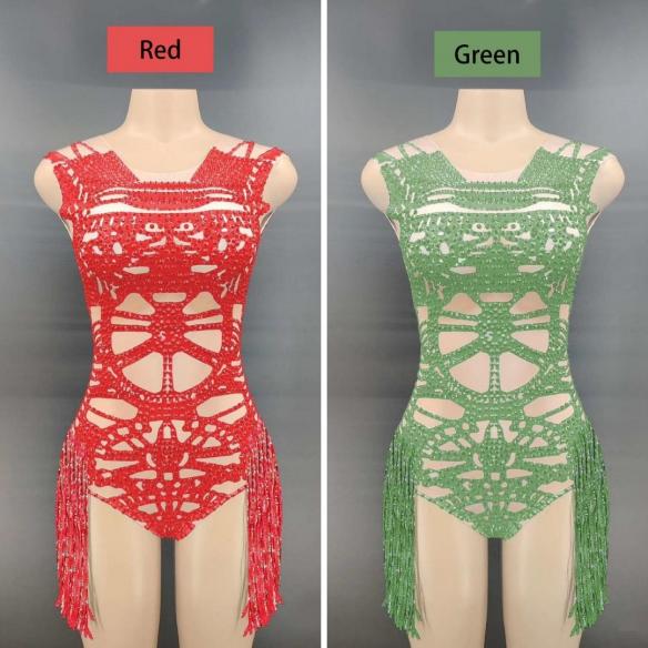 Various Colors Rhinestone Tassel Skincolor Leotard