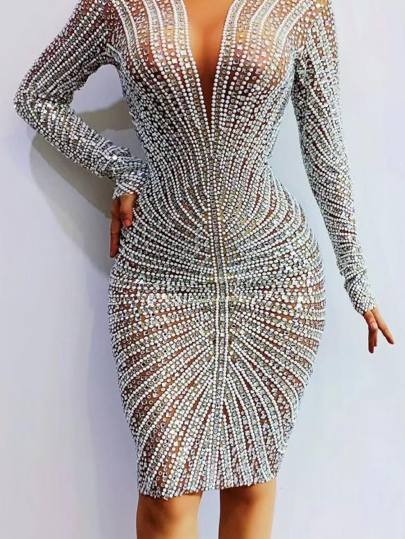 Custom Full Pearl & Rhinestone Dress