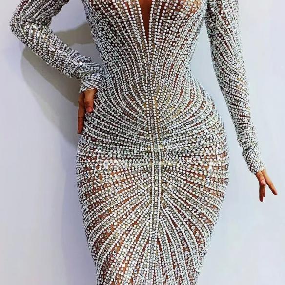 Custom Full Pearl & Rhinestone Dress