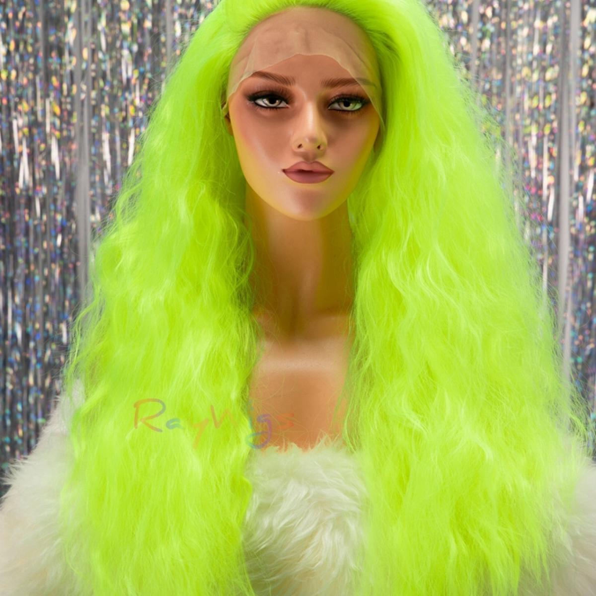 Fluorescence Green Color Drag Queen Stage Wig Style Sophia