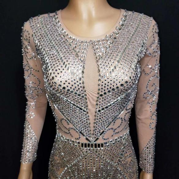 Skincolor Rhinestone and Sequin Dress