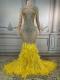 Yellow Feather With Rhinestone Gown