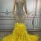 Yellow Feather With Rhinestone Gown