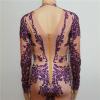 Purple Rhinestones Nude Rave Bodysuit